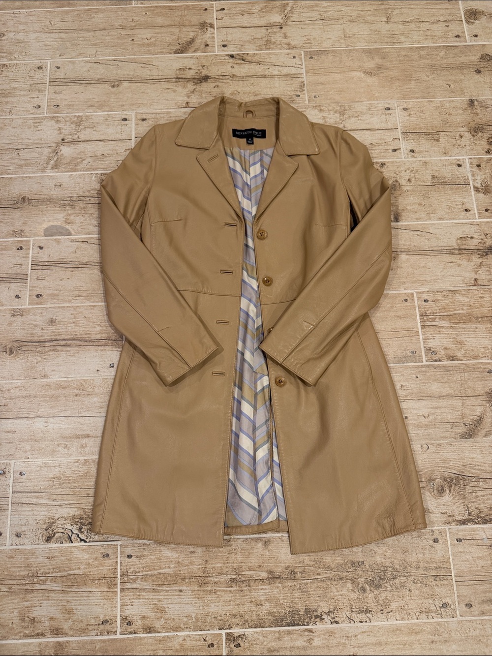 Kenneth Cole Beige/Tan Leather Trench Coat - Picture 1 of 5